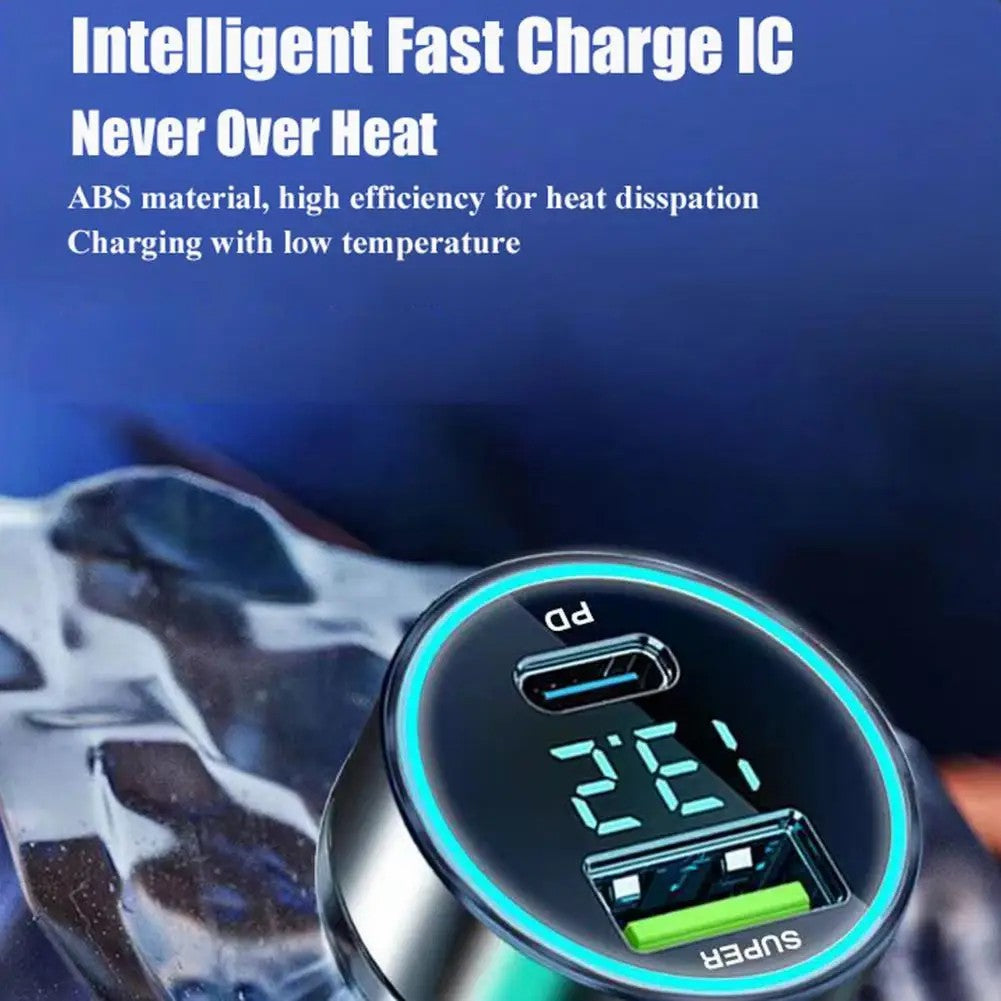 D3-PD Digital Display 120W Car Charger USB+Type-C Charging Adapter with 6A USB to Type-C Cable D3-PD Digital Display 120W Car Charger USB+Type-C Charging Adapter with 6A USB to Type-C Cable